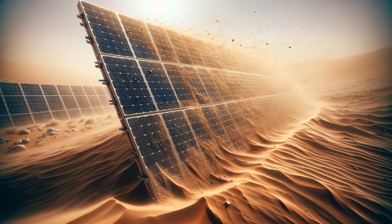 Soiled solar panels in harsh Australian desert conditions